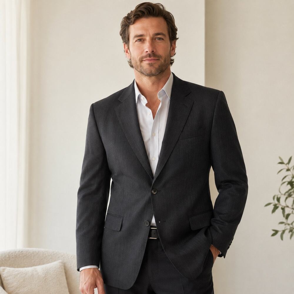 English Manor Mens 48R Gray Pin Stripe Blazer Sport Coat 2 Button Made in Poland